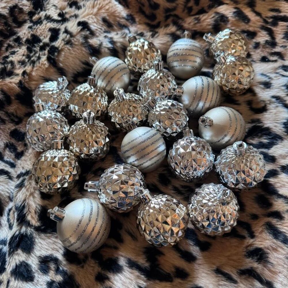 Shatterproof Gold and Silver Mini Disco Ball and Striped Christmas Ornaments